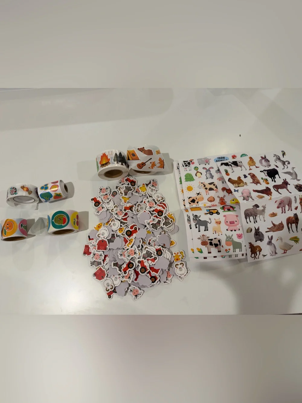 Large bundle farm animal, camping, fruit, vegetable, & candy stickers for crafts